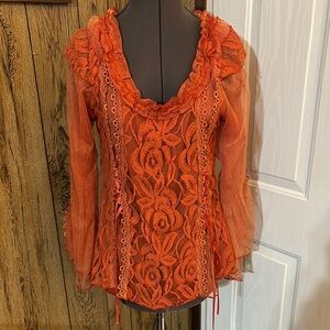 Pretty Angel Orange Ruffled Blouse